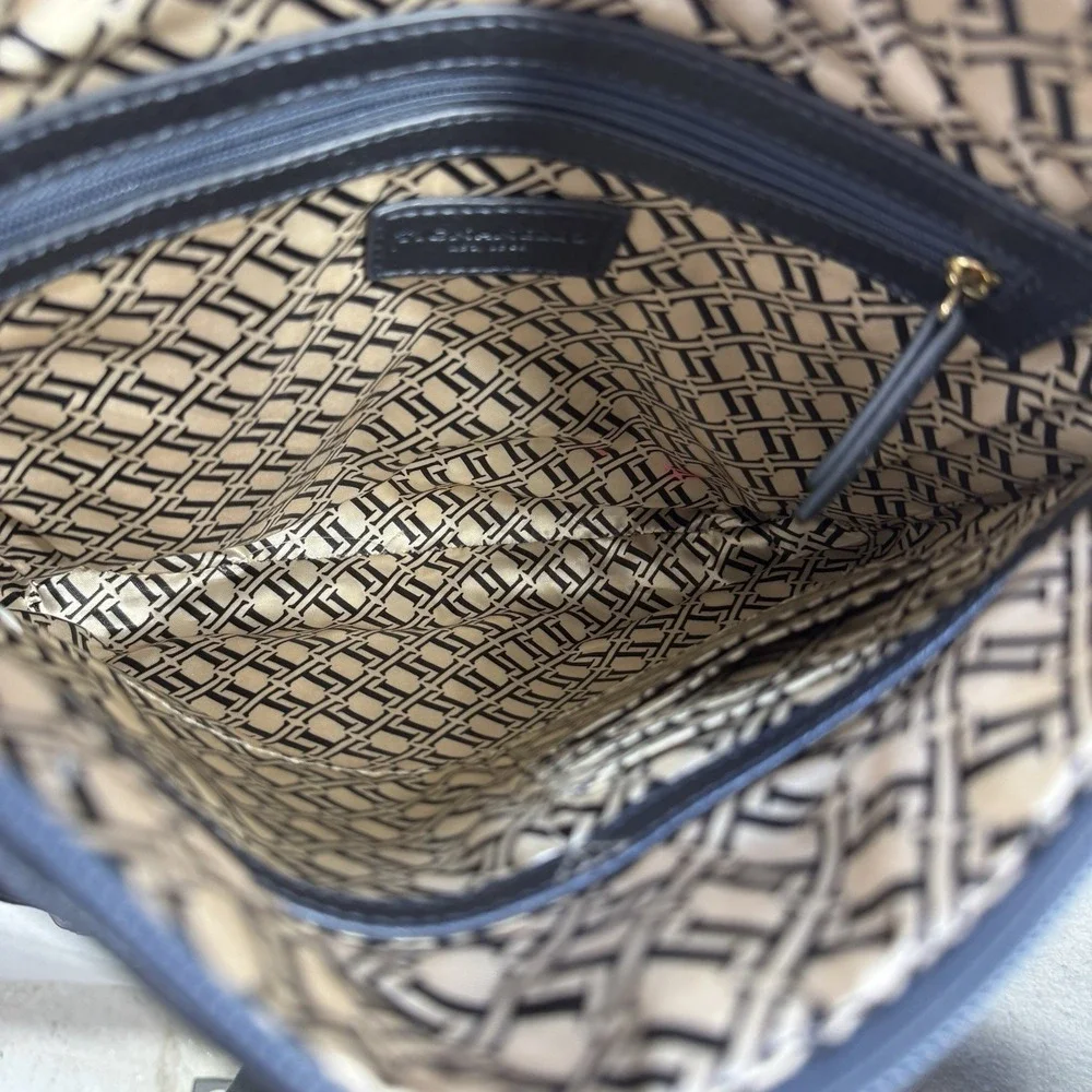 Tignanello Shiny‎ Irridescent Blue Grey Pebbled Leather Messenger Bag Zip Top